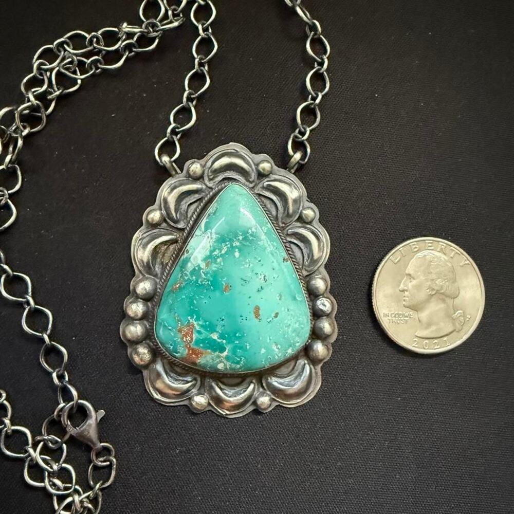 Massive native handmade royston turquoise necklace. 18in